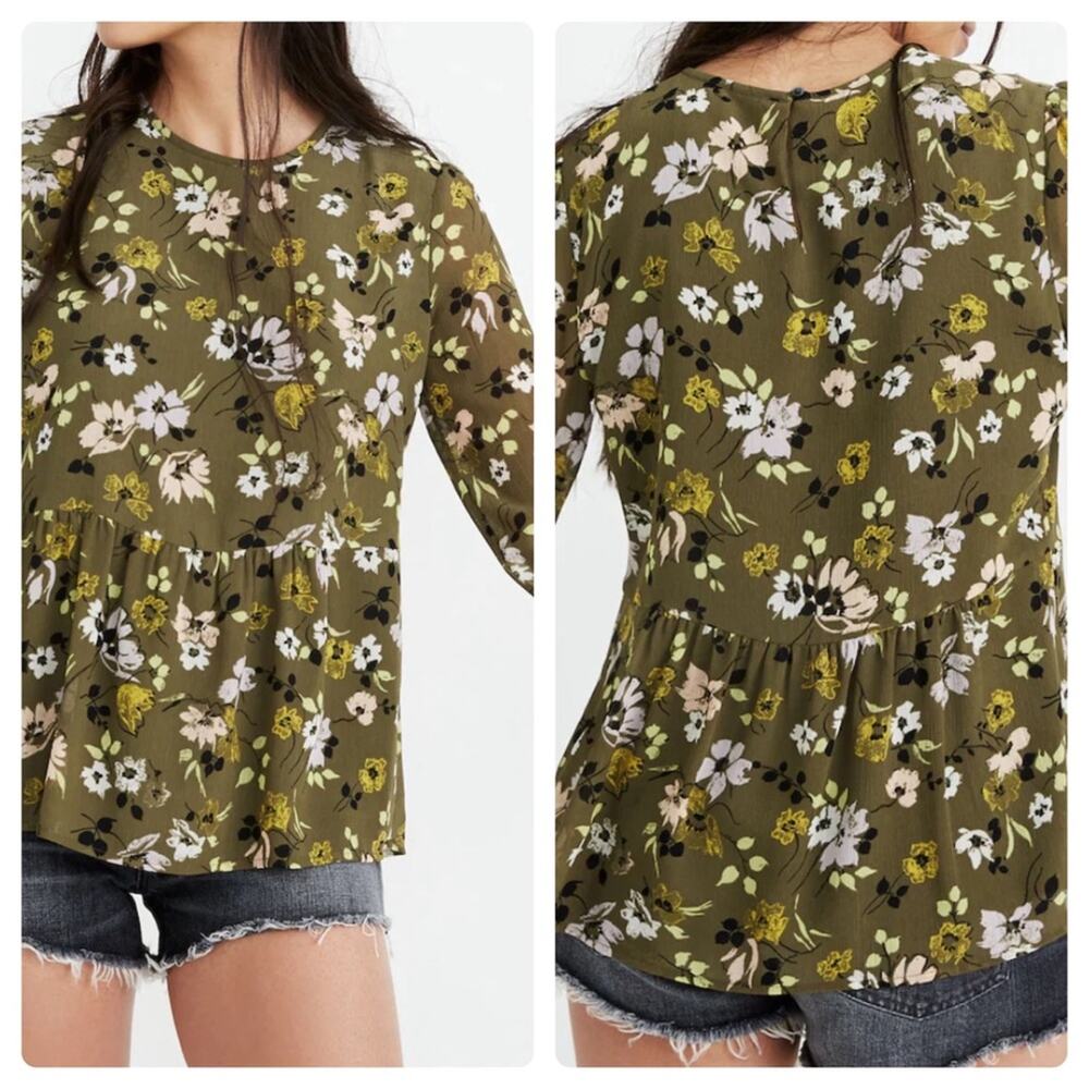 Madewell Georgette Peplum Top in Wildblooms Wildflower Kale